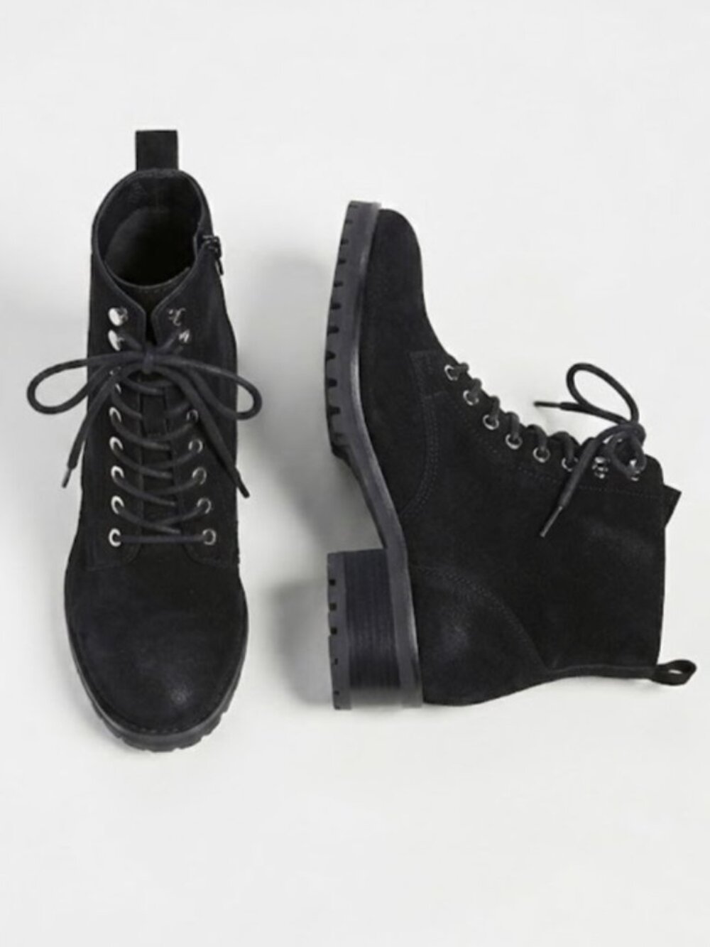 Steve Madden Black Leather Suede Lace-Up Chunky Ankle Boots